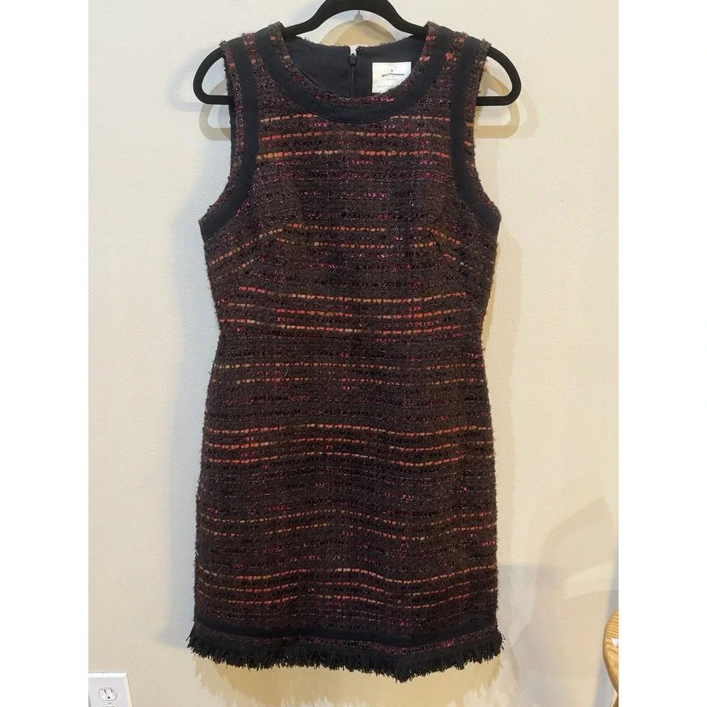 Kate Spade New York So Foxy metallic tweed sheath dress Size 10 Fringe Wool